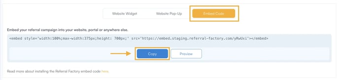 Get referrals - embed your referral program on your own website - copy script