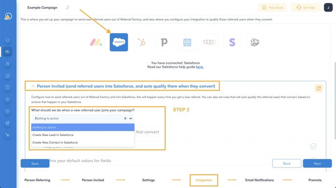 Sending new referred leads to Salesforce to track referral referrals - Step 2