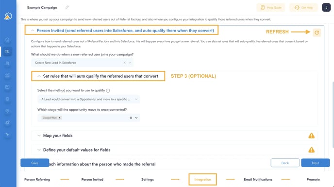 Sending new referred leads to Salesforce to track referral referrals - Step 3