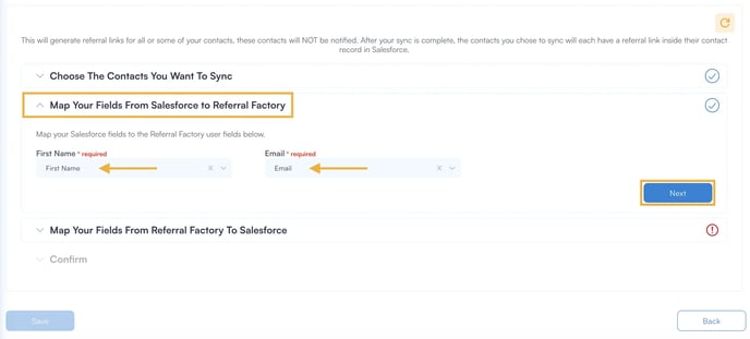 Sync Salesforce with Referral Factory to generate referral links for Salesforce contacts - step 4