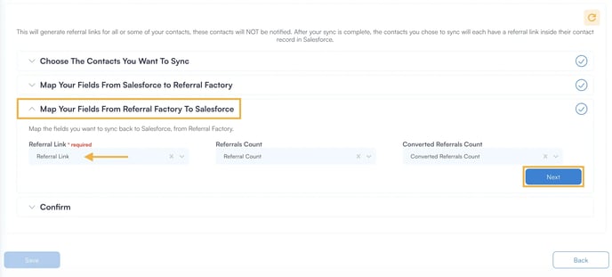 Sync Salesforce with Referral Factory to generate referral links for Salesforce contacts - step 5