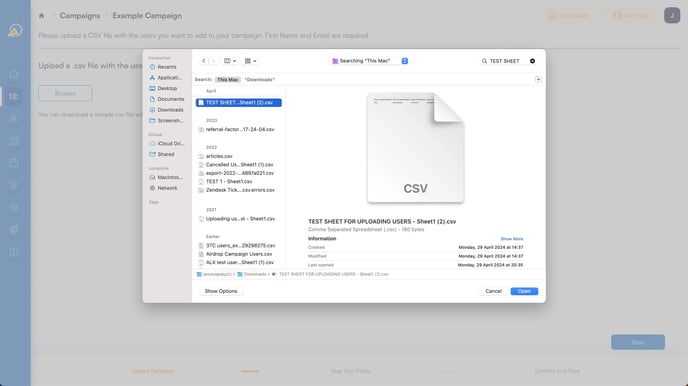 Option 2 - Select your CSV file from your computer