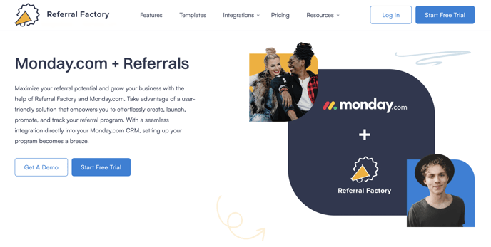 Screenshot showing that you can connect your referral program software to Monday.com