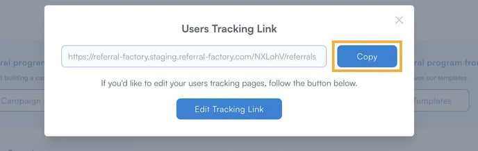 referral tracking software - copy tracking link to send users
