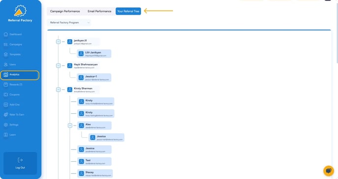 Screenshot showing your referral program software referral tree.