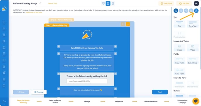 Screenshot showing how to design your Referral Program Software.