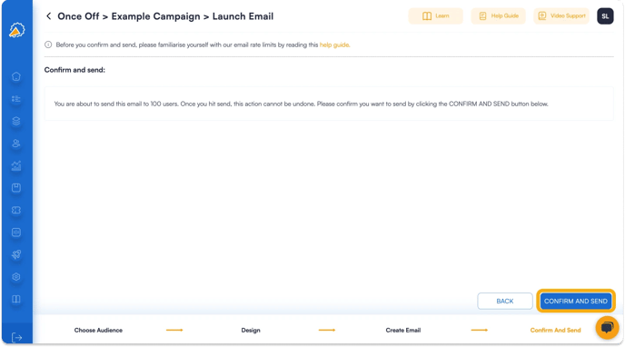 Screenshot showing how to confirm and send your referral program Email.