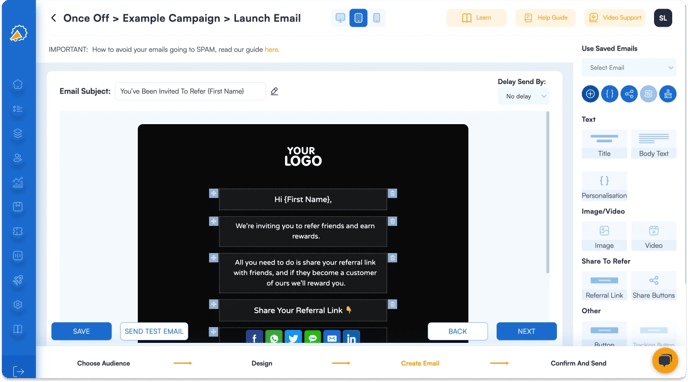 Screenshot showing that you can leave the Use the same design as your referral program.