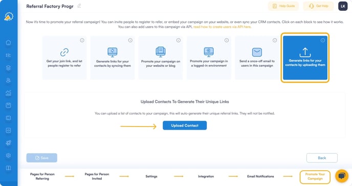 Screenshot showing how Email your referral program software customers from Referral Factory