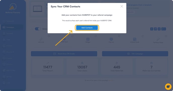 Screenshot showing that you can Sync your referral program software contacts straight from your CRM
