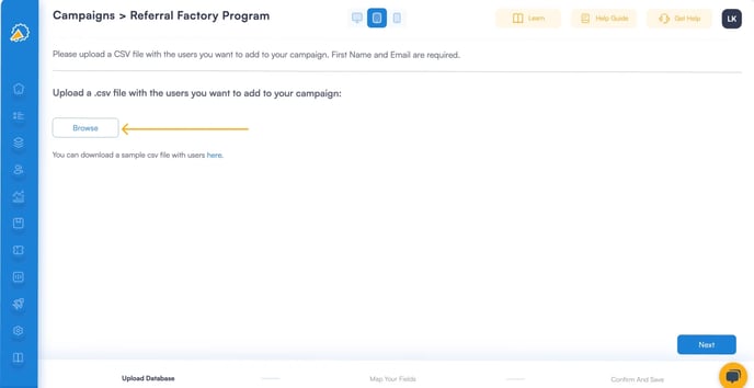 Email your customers from Referral Factory by CSV.