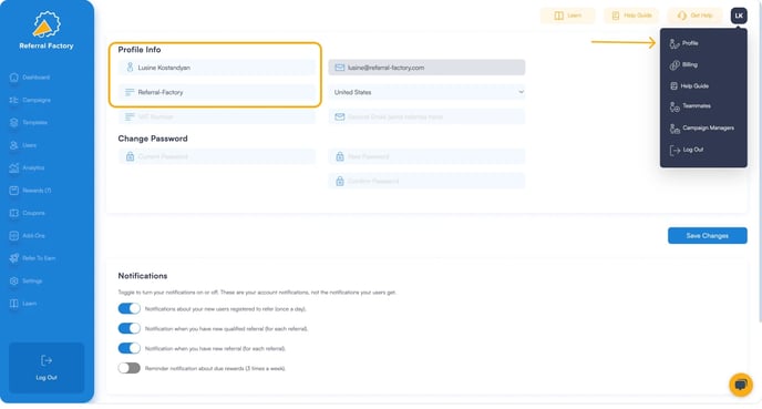 Screenshot showing How To Update your referral program software account  Billing Details.