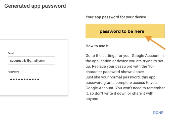 Screenshot showing that A new app password will be generated for you. 