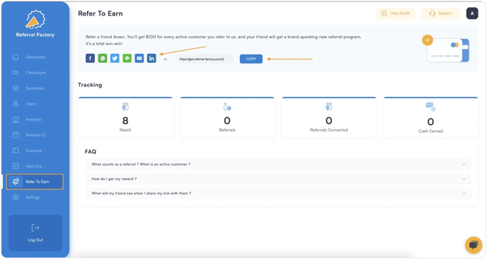 Screenshot showing that you can put your referral program inside your platform.