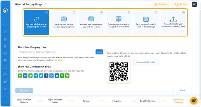 Screenshot showing how to promote your referral program software.r