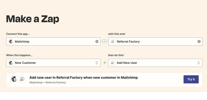 Screenshot showing that you can create Zap for your referral program software.