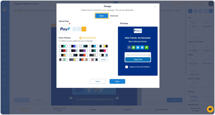 Screenshot showing how choose theme of your referral campaign. 