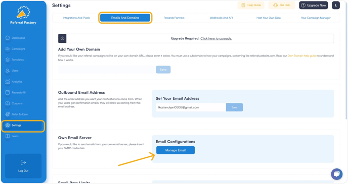 Screenshot showing that you can  send Emails using your Own Email Server and manage it.