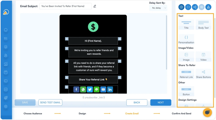 Screenshot showing multiple options to design your referral program software.