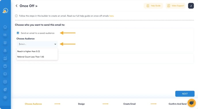 Screenshot showing that for your referral program software you can select the audience from the drop-down menu.