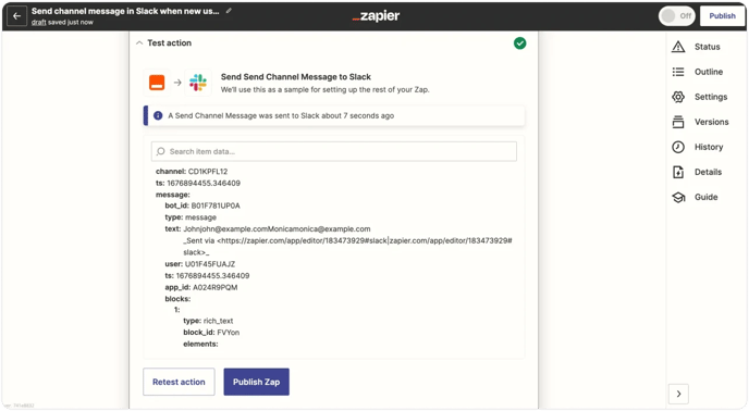 screenshot showing that you can  test your zap.