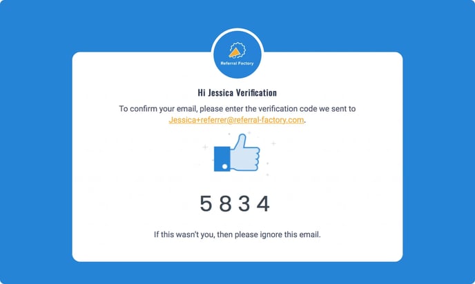 Screenshot showing in your referral program software you can verify users and them will be sent a four-digit code to the email address