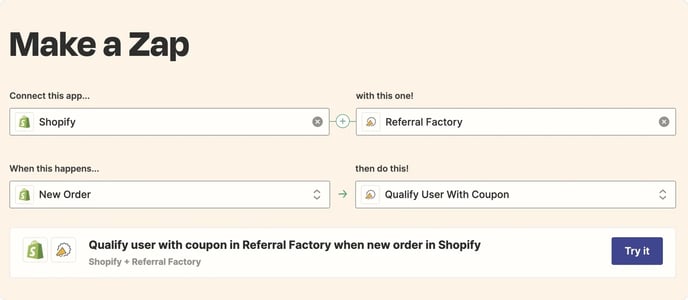Screenshot showing that for your referral program software you can create a Zap.