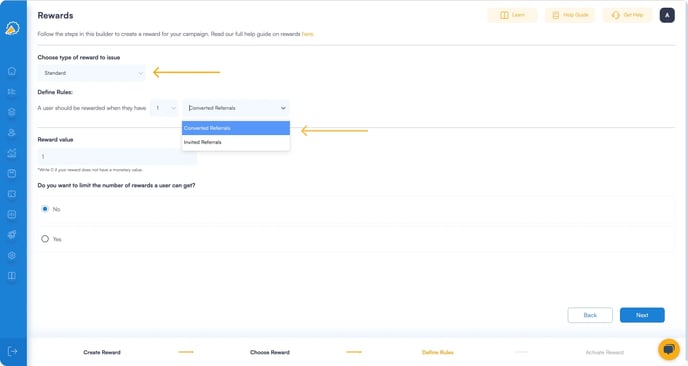 Screenshot showing that Referral Factory allows create a reward for your referral program software