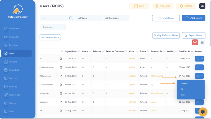Screenshot showing how does  The Referred User Become Qualified In Referral Program Software.
