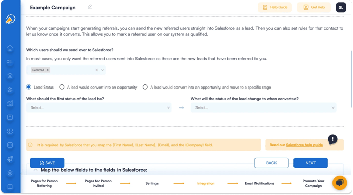 Screenshot showing that you can qualify your referral program software users with Salesforce.