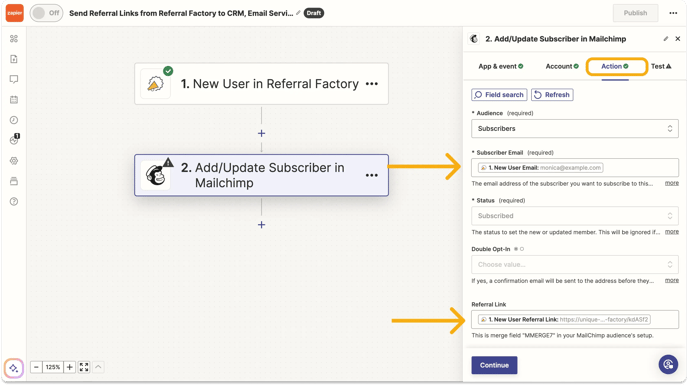 send-referral-links-from-referral-factory-back-zapier-configure-action-example-mailchimp