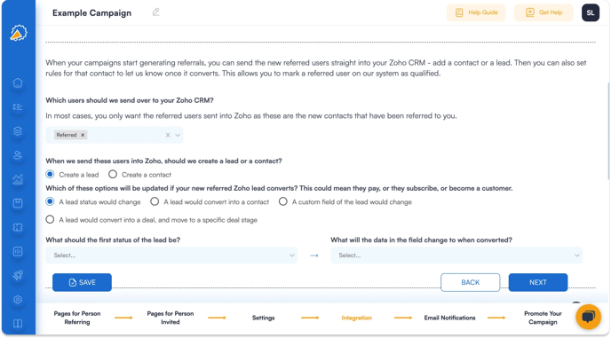 Screenshot showing that you can qualify your referral program software users by Zoho.