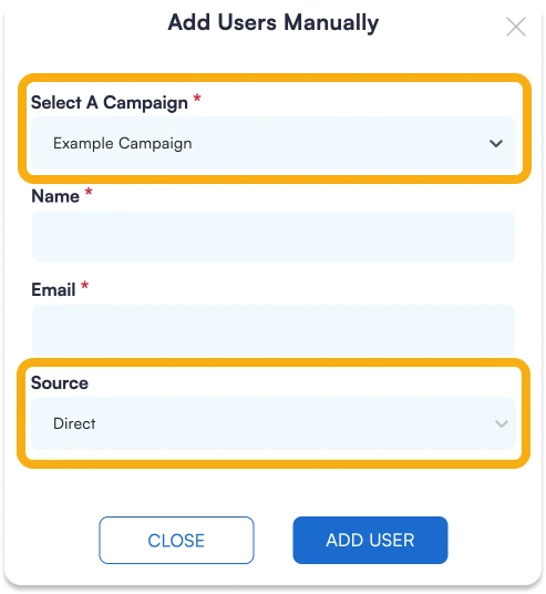 Screenshot showing for adding users to your referral program software you should choose campaign.