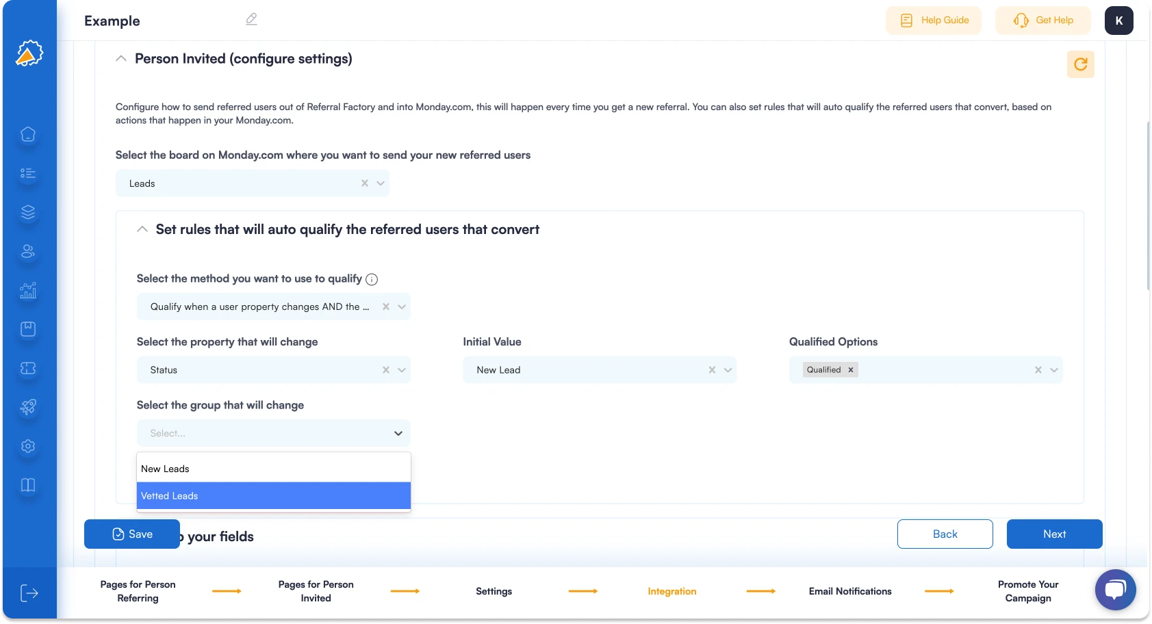 Screenshot showing that you can  choose the value that will be updated when you consider the item a successful or  converted referral program software  referral. 