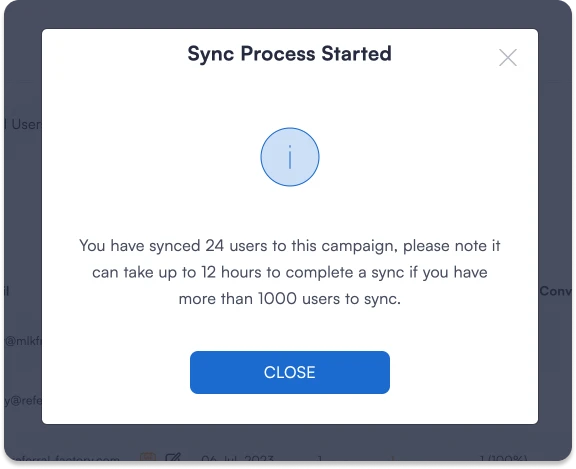 sync process started referral factory