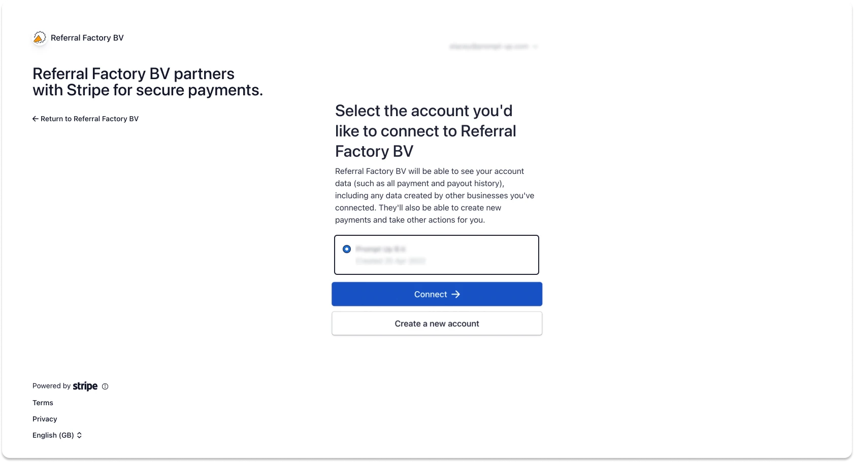 Screenshot showing that your integration successfully connected in Referral Factory.