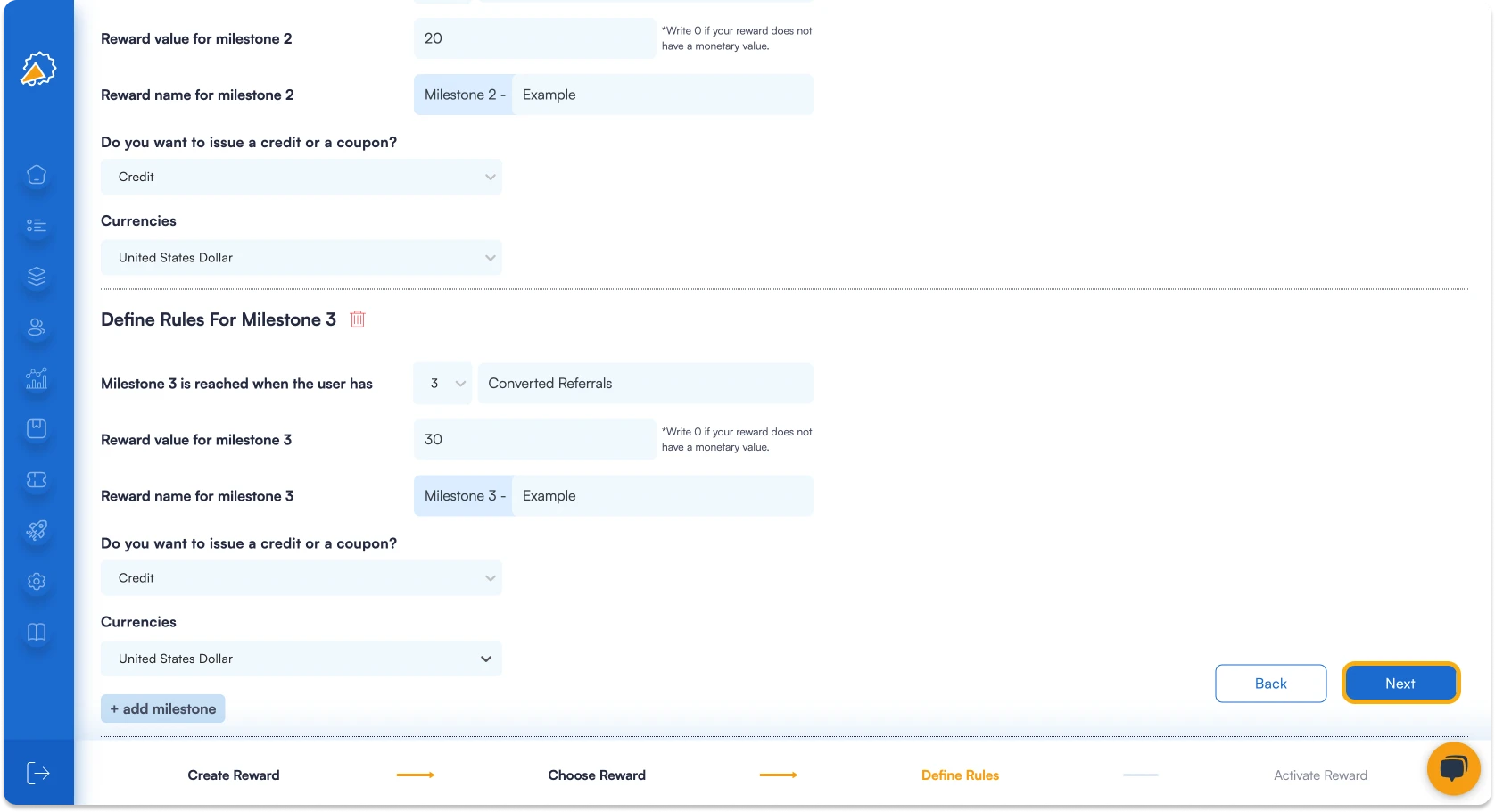 Screenshot showing How To Add a Milestone Stripe Reward for your referral program software.